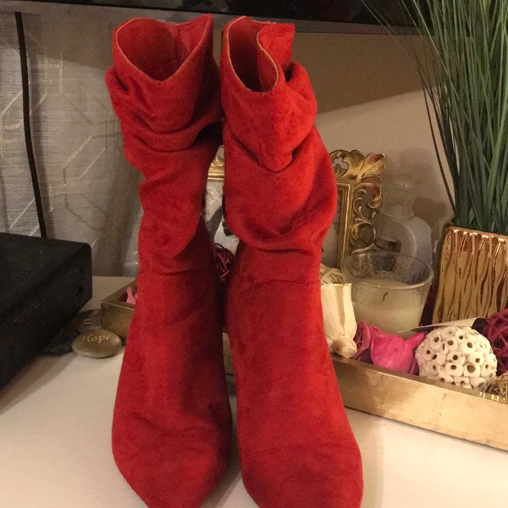 Red suede boots